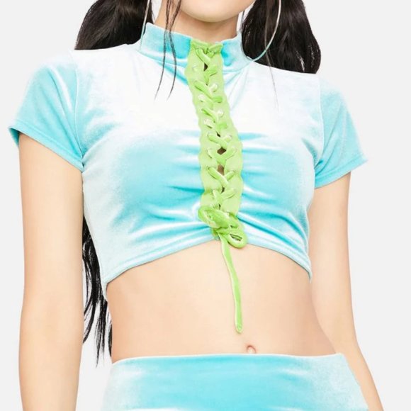 Dolls Kill Sky Modern Angel Velour Crop Top Plus Size - Picture 3 of 6